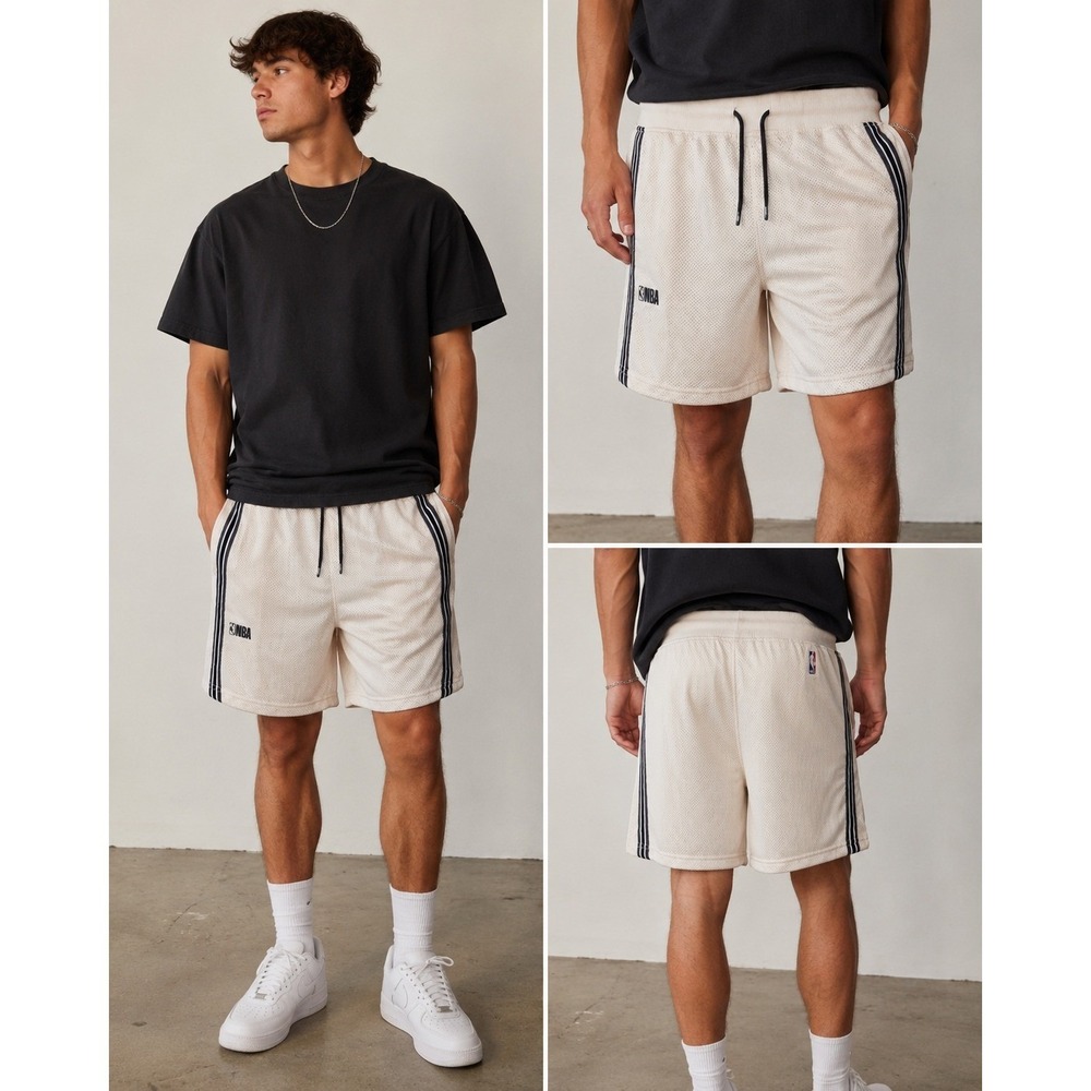 NBA Shorts Mesh‎ Basketball Cream Striped Athletic Streetwear Size M